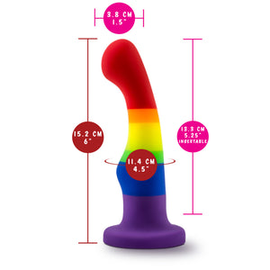 blush Avant Pride Freedom Plug measurements: Insertable width: 3.8 cm / 1.5"; Product length: 15.2 cm / 6"; Insertable circumference: 11.4 cm / 4.5"; Insertable length: 13.3 cm / 5.25".