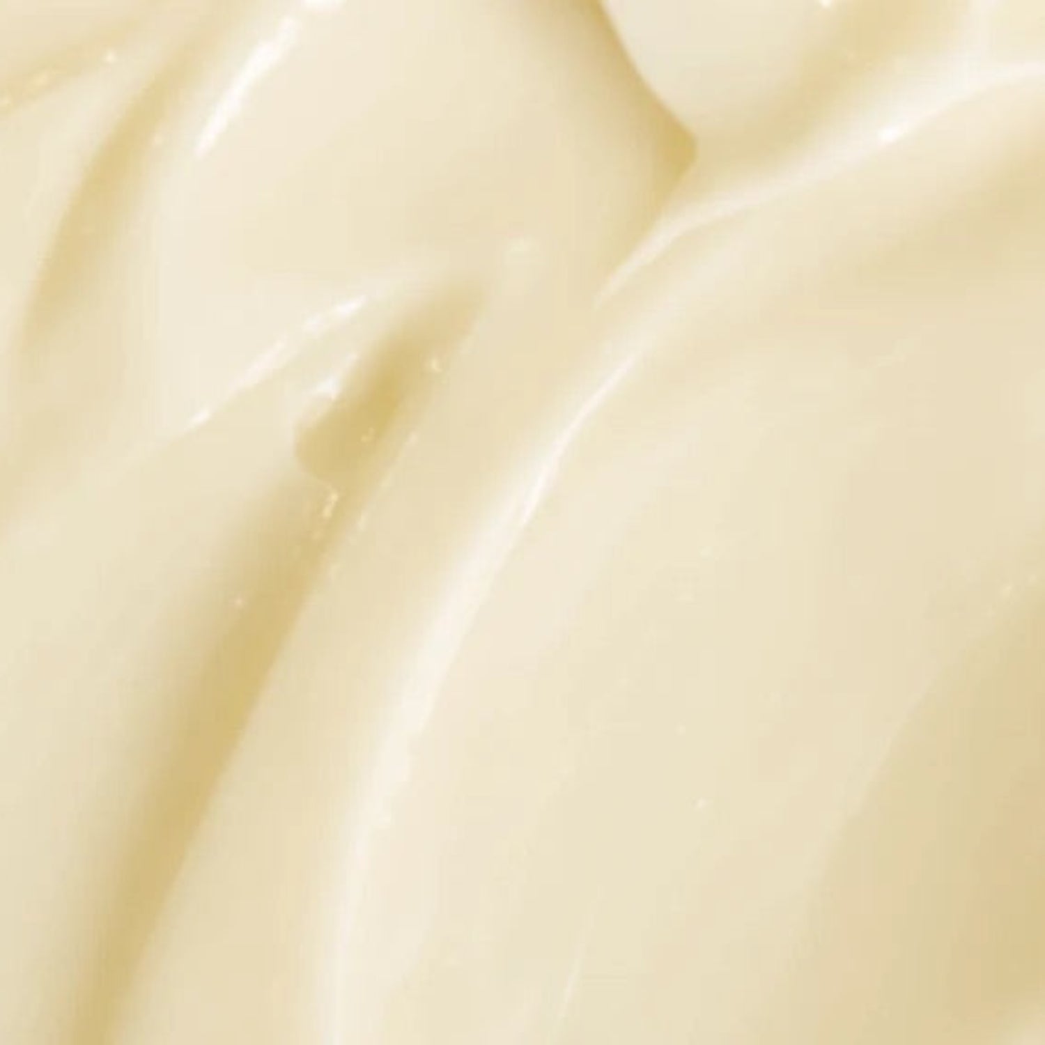 Close-up, high-resolution texture shot of the creamy, pale-yellow Beaver Butter Soothing Vulva Serum showing a smooth, buttery consistency.