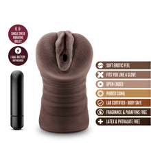 Load image into Gallery viewer, blush Hot Chocolate Brianna Vibrating Stroker bullet features: Single speed vibrating bullet; 1 AAA battery (not included). Stroker features: Soft erotic feel; Fits you like a glove; Open-ended; Ribbed canal; Lab certified - Body safe; Fragrance &amp; Paraffins free; Latex &amp; Phthalate free.