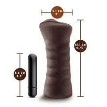 Load image into Gallery viewer, blush Hot Chocolate Brianna Vibrating Stroker measurements: Product width: 5.1 centimetres / 2 inches; Bullet length: 8.6 centimetres / 3.4 inches; Stroker length: 12.1 centimetres / 4.75 inches.