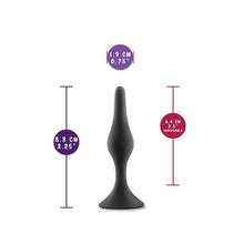 Load image into Gallery viewer, blush Anal Adventures Platinum 100% Silicone Small Beginner Plug measurements: Insertable width: 1.9 centimetres / 0.75 inches; Product length: 8.3 centimtres / 3.25 inches; Insertable length: 6.4 centimtres / 2.5 inches.
