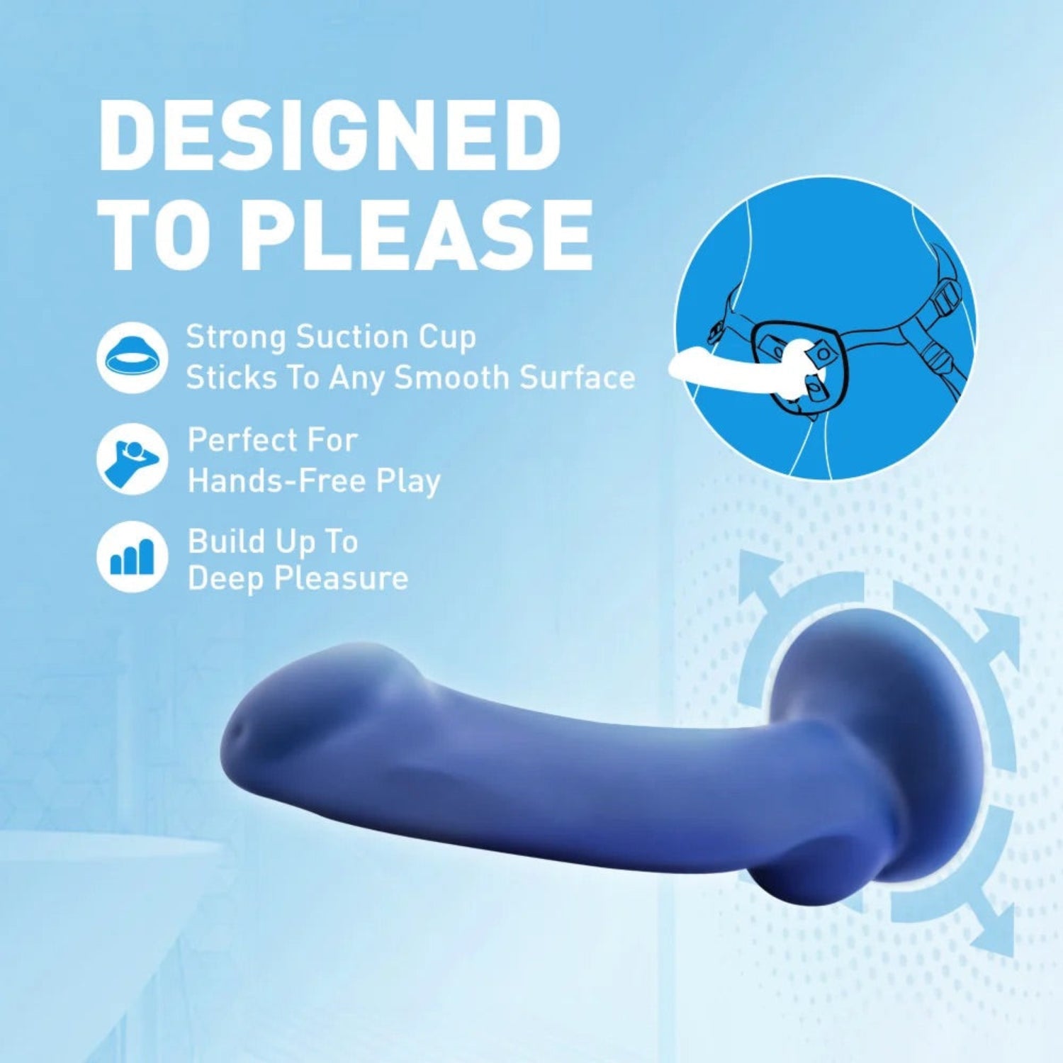 Promo graphic highlighting Avant Ergo Mini suction cup strength, hands-free play, and harness-compatible design.