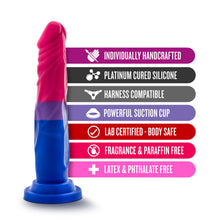 Load image into Gallery viewer, blush Avant Pride Love Dildo features: Individually handcrafted; Platinum cured silicone; Harness compatible; Powerful suction cup; Lab certified - Body safe; Fragrance &amp; Paraffin free; Latex &amp; Phthalate free.