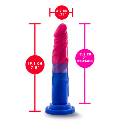 blush Avant Pride Love Dildo measurements: Product width: 3.2 cm / 1.25"; Product length: 19.1 cm / 7.5"; Insertable length: 17.8 cm / 7".