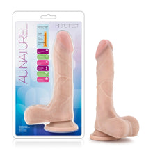 Load image into Gallery viewer, On left side of image is product packaging. On product packaging Au Naturel, Sensa Feel dual density with an illustrated image of product: Soft outer layer; Firm inner core; Flexible spine, icons for: Phthalate free; Labe certified body safe; Fragrance free; Flexible spine; Harness compatible; Suction cup base, Mr Perfect, in middle is display of product, and bottom left See back for care &amp; cleaning instructions also available in: Español, Français, Deutsch &amp; Italiano. On right side of image is the product.