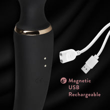 Load image into Gallery viewer, An image showing the Blush Gia Massage Wand + G-Spot Vibe&#39;s charging port with a Magnetic USB Rechargeable cable on the right side of the image.