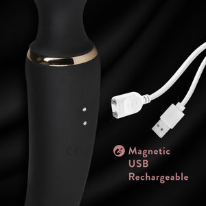 An image showing the Blush Gia Massage Wand + G-Spot Vibe's charging port with a Magnetic USB Rechargeable cable on the right side of the image.