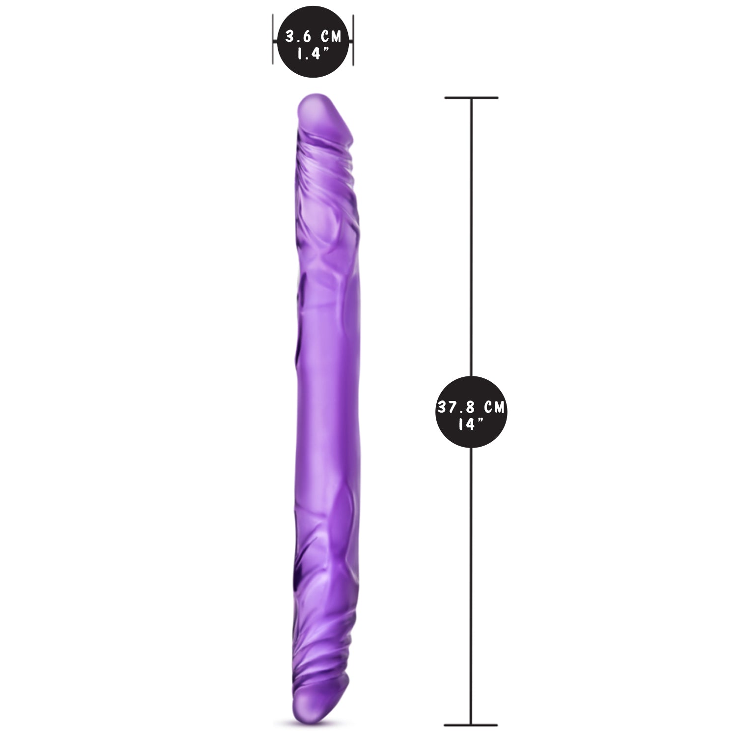 blush B Yours 14 Inch Double Dildo measurements: Product width: 3.6 cm / 1.4"; Product length: 37.8 cm / 14".