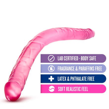 Load image into Gallery viewer, blush B Yours 16 Inch pink Double Dildo features: Lab certified - Body safe; Fragrance &amp; Paraffins free; Latex &amp; Phthalate free; Soft Realistic feel.