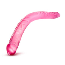 Charger l&#39;image dans la galerie,  To Side view of the blush B Yours 16 Inch pink Double Dildo, bent in the middle, demonstrating its flexibility.