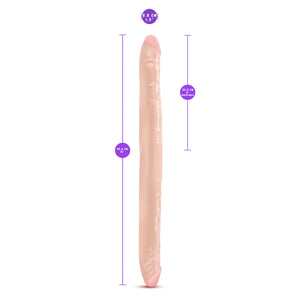 blush B Yours 16 Inch Double Dildo measurements: Insertable width: 3.8 cm / 1.5"; Product length: 40.6 cm / 16"; Insertable length: 20.3 cm / 8".