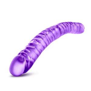 Front top side of the blush B Yours 18 Inch Double Dildo, bent in the middle demonstrating the flexibility of the product.