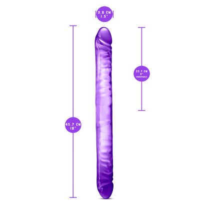 blush B Yours 18 Inch Double Dildo measurements: Insertable width: 3.6 cm / 1.5"; Product length: 45.7 cm / 18"; Insertable length:  22.7 cm / 9".