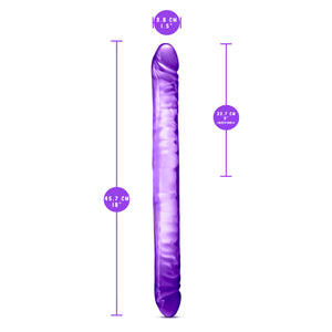 blush B Yours 18 Inch Double Dildo measurements: Insertable width: 3.6 cm / 1.5"; Product length: 45.7 cm / 18"; Insertable length:  22.7 cm / 9".