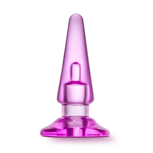 Side view of the blush B Yours Basic Anal Plug, placed on its base.