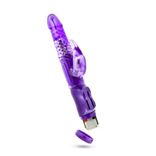 Load image into Gallery viewer, Top side of the blush B Yours Beginner&#39;s Bunny Vibrator, with the base open to show placement for batteries.