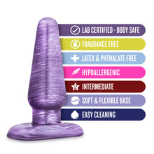 Load image into Gallery viewer, blush B Yours Cosmic Plug features: Lab certified - Body safe; Fragrance free; Latex &amp; Phthalate free; Hypoallergenic; Intermediate; Soft &amp; Flexible Base; Easy cleaning.