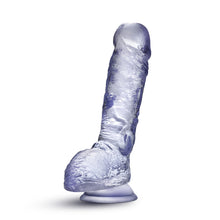 Load image into Gallery viewer, Bottom side view of the blush B Yours Plus Heart N&#39; Hefty 9 Inch Dildo, placed on its suction cup.