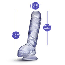 Load image into Gallery viewer, blush B Yours Plus Heart N&#39; Hefty 9 Inch Dildo measurements: Insertable length: 4.5 centimetres / 1.75 inches; Product length: 22.9 centimetres / 9 inches; Insertable length: 16.5 centimetres / 6.5 inches.