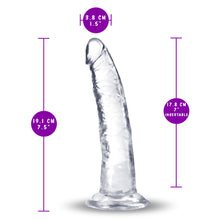 Load image into Gallery viewer, blush B Yours Plus Lust N&#39; Thrust 7 Inch Dildo measurements: Insertable width: 3.8 centimetres / 1.5 inches; Product length: 19.1 centimetres / 7.5 inches; Insertable length: 17.8 centimetres /  inches.