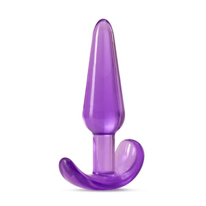 Top side view of the blush B Yours Slim Anal Plug, placed vertically on its base.