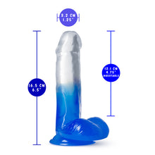 Load image into Gallery viewer, blush B Yours Stella Blue 6 Inch Dildo measurements: Insertable width: 3.2 centimetres / 1.25 inches; Product length: 16.5 centimetres / 6.5 inches; Insertable length: 12.1 centimetres / 4.75 inches.