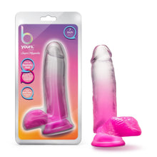 Charger l&#39;image dans la galerie, On the left side of the image is the product packaging. On the packaging (from the top) b yours logo, by blush Sugar Magnolia, text bubbles: &quot;7 inch dildo&quot;; &quot;Love my realistic feel&quot;; Try my suction cup. It&#39;s harness compatible!&quot;; &quot;I&#39;m body safe: Phthalate free&quot;(pointing to product), and in the middle is a cutout display of the product inside. Beside the packaging is the product blush B Yours Sugar Magnolia 7 Inch Dildo, placed on its suction cup.