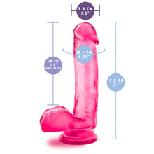Load image into Gallery viewer, blush B Yours Sweet N&#39; Hard 1 Realistic Dildo measurements: Insertable width: 3.8 centimetres / 1.5 inches; Insertable length: 14 centimetres / 5.5 inches; Insertable circumference: 12.1 centimetres / 4.75 inches; Product length: 17.8 centimetres / 7 inches.