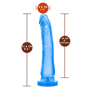 blush B Yours Sweet 'N Hard Realistic Dildo 6 measurements: Insertable width: 3.8 centimetres / 1.5 inches; Product length: 21.6 centimetres / 8.5 inches; Insertable length 20 centimetres / 8 inches.