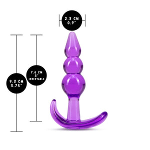 blush B Yours Triple Bead Anal Plug measurements: Insertable width: 2.3 centimetres / 0.9 inches; Insertable length: 7.6 centimetres / 3 inches; 9.3 centimetres / 3.75 inches.