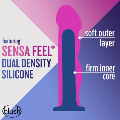 Cross-section graphic illustrating Sensa Feel dual-density technology with a firm inner core and soft silicone outer layer.