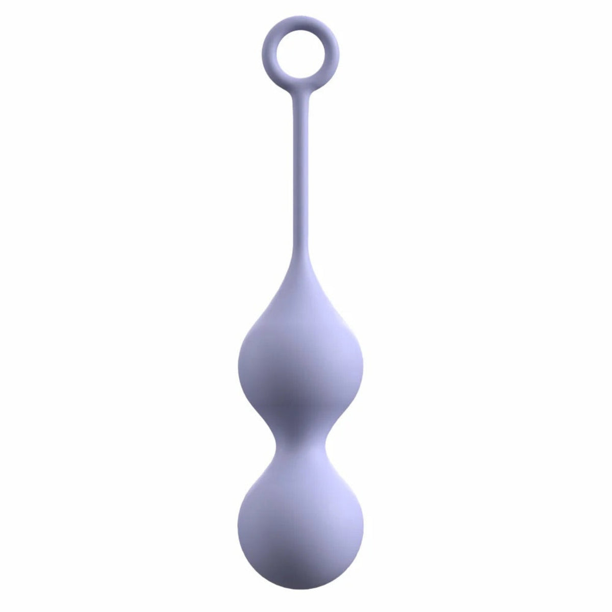 Full front product view of the Delice Chéri silicone Kegel exerciser with dual kinetic resistance balls and retrieval ring.