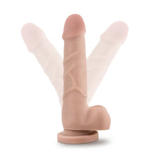 Load image into Gallery viewer, Side view of the blush Dr. Skin Basic 7 Realistic Cock, placed on its suction cup. The image illustrates the flexibility of the product.
