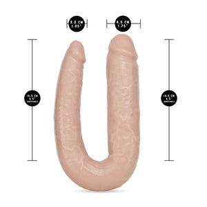 blush Dr. Skin Dr. Double 18" Realistic Double Dildo measurements: Insertable length: 16.5 centimetres / 6.5 inches; Insertable width on the left side: 3.2 centimetres / 1.25 inches; insertable width on the right side: 4.5 centimetres / 1.75 inches.