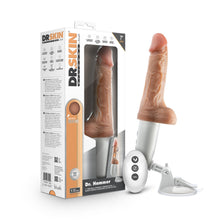 Load image into Gallery viewer, On the left is the product packaging and beside is the product blush Dr. Skin Silicone Dr. Hammer 7&quot; Thrusting, Gyrating &amp; Vibrating Dildo with Remote Control &amp; Detachable Suction Cup Base