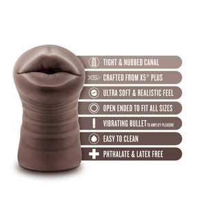 blush EnLust Krystal Vibrating Stroker features: TIGHT & NUBBED CANAL; CRAFTED FROM X5 PLUS; ULTRA SOFT & REALISTIC FEEL; OPEN ENDED TO FIT ALL SIZES; VIBRATING BULLET TO AMPLIFY PLEASURE; EASY TO CLEAN; PHTHALATE & LATEX FREE.
