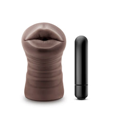 Load image into Gallery viewer, Front bottom view of the blush EnLust Krystal Stroker standing beside the mini-vibe