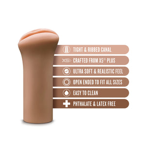 blush EnLust Molly Stroke features: TIGHT & RIBBED CANAL; CRAFTED FROM X5 PLUS; ULTRA SOFT & REALISTIC FEEL; OPEN ENDED TO FIT ALL SIZES; EASY TO CLEAN; PHTHALATE & LATEX FREE.