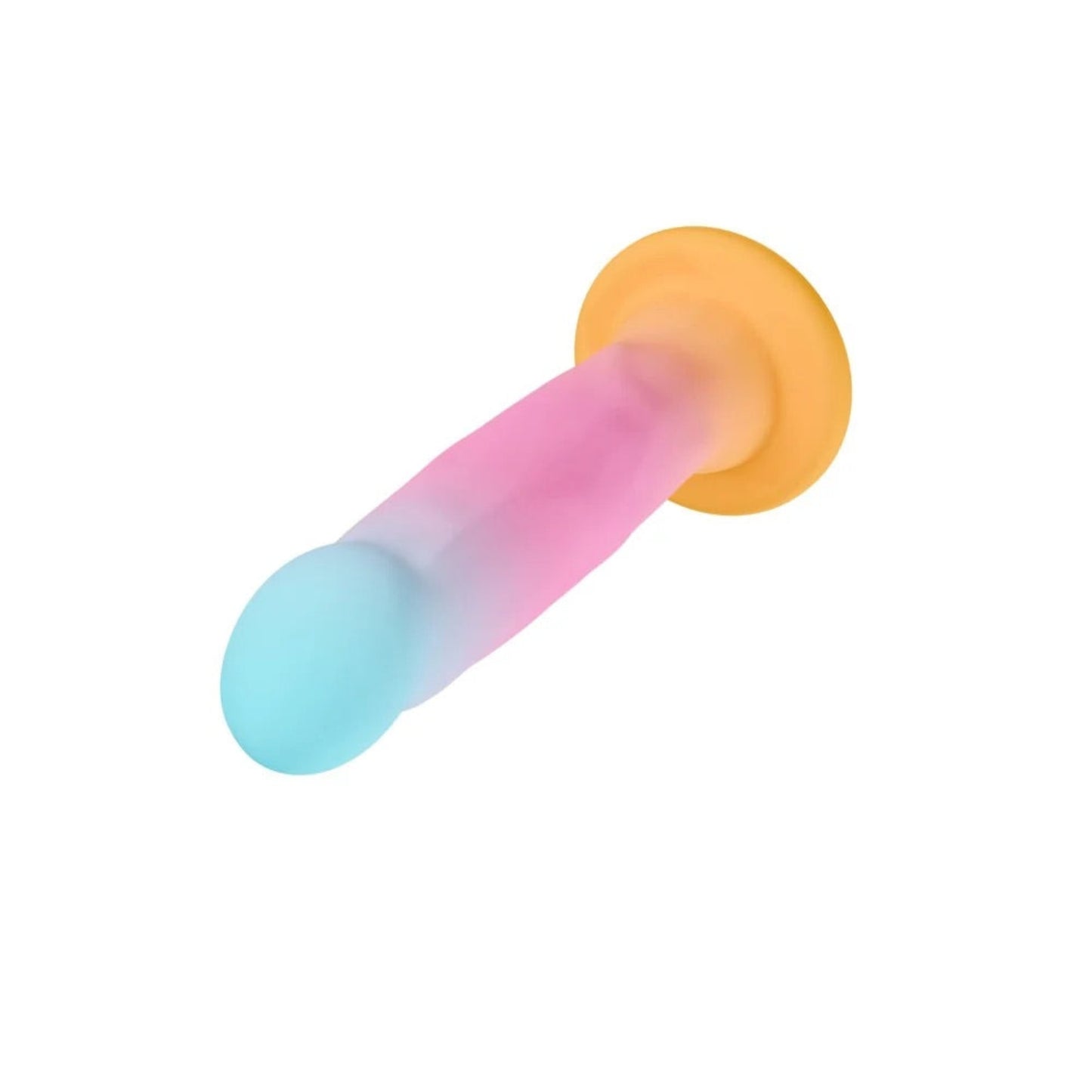 Top-down angle of the Avant Golden Dawn dildo showcasing the smooth tapered head and wide base design.
