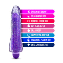 Load image into Gallery viewer, blush Glow Dicks 20 cm / 8&quot; Molly Glitter VIbrator features: Sparkly glitter shaft; Color shifting LEDs; Multispeed vibrations; Soft realistic feel; Splashproof; Lab certified - Body safe; Fragrance &amp; Paraffin free; Latex &amp; phthalate free.