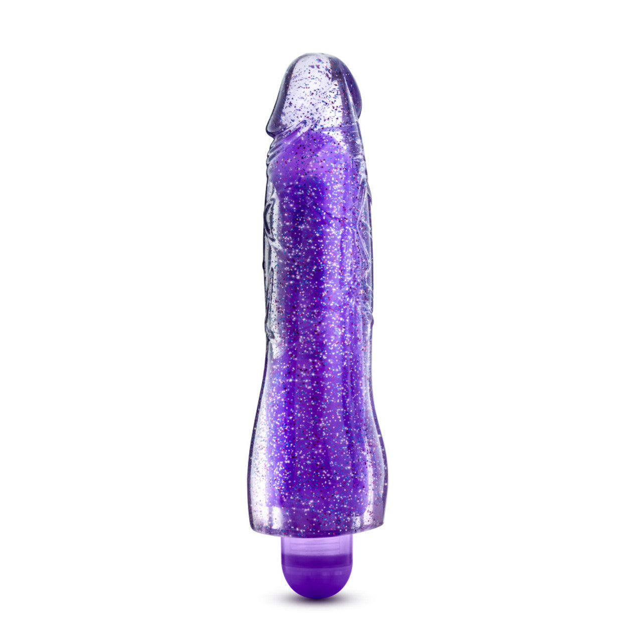 Bottom side view of the blush Glow Dicks 20 cm / 8" Molly Glitter Vibrator