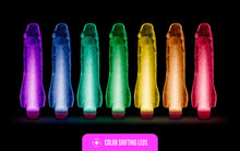 Load image into Gallery viewer, blush Glow Dicks 20 cm / 8&quot; Molly Glitter Vibrator 7 color shifting LEDs (from left to right): Purple; Blue; Aqua; Green; Yellow; Orange; Red.
