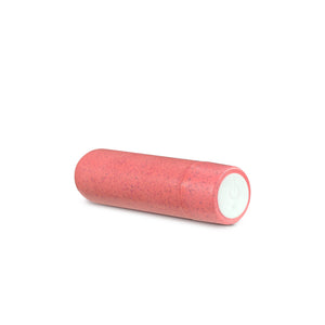 Back side of the blush Gaia Eco Rechargeable coral Bullet, with the power button visible from the right side.