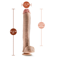 Load image into Gallery viewer, blush Hung Rider Bruno Realistic Dildo measurements: Insertable width: 6.3 centimetres / 2.5 inches; Product length: 35.6 centimetres / 14 inches; Insertable length: 29.2 centimetres / 11.5 inches.