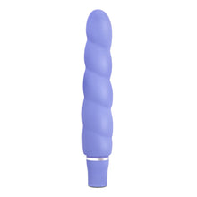 Load image into Gallery viewer, Side view of the blush Luxe Anastasia Periwinkle Vibrator, standing on its base.