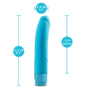 blush Luxe Beau Vibrator measurements: Insertable width: 3.8 centimetres / 1.5 inches; Product length: 21.6 centimetres / 8.5 inches; Insertable length: 17.8 centimetres / 7 inches.
