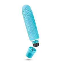 Load image into Gallery viewer, Side view of the blush Luxe Cozi Mini Aqua Vibrator, with the battery cap off, showing the placement of the AA battery.