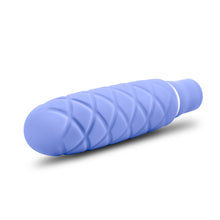 Load image into Gallery viewer, Back side view of the blush Luxe Cozi Mini Periwinkle Vibrator, with the power button visible at the base of the product.