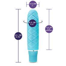 Load image into Gallery viewer, blush Luxe Cozi Mini Vibrator measurements: Insertable width: 2.5 centimetres / 1 inch; Product length: 12.1 centimetres / 4.75 inches; Insertable Girth: 8.9 centimetres / 3.5 inches; Insertable length: 8.9 centimetres / 3.5 inches.