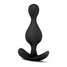 Load image into Gallery viewer, Top side view of the blush Luxe Explore Silicone black Anal Plug